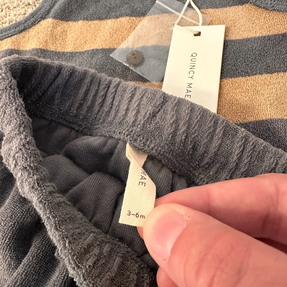 Quincey Mae Organic Cotton Terry Cloth Striped Tank Top + Bloomer | Grey blue - Picture 7 of 8